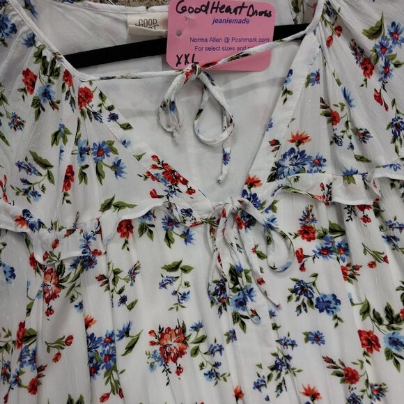 3765 Size XXL Good Heart Lined Tunic Dress in Red and Blue floral Print. - Picture 6 of 10